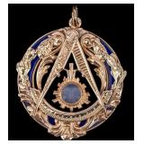 14k Gold Masonic Watch Fob With Quartz Sun Face