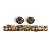 Damascene Gold Tone Bracelet & Clip On Earrings