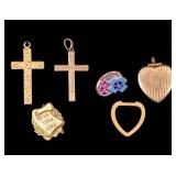 10K Gold Jewelry w/ Crosses and Charms, 5.44g