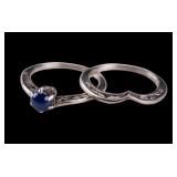 14K White Gold Wedding Band Set with Stone