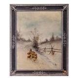 Antique Signed Oil on Canvas Winter Landscape