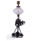Cast Bronze Tripod Birds & Cut Glass Table Lamp