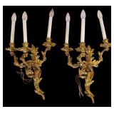 Pr Vintage Louis XV Rococo Style 3-Arm Sconces