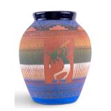 Signed Navajo Etched Pottery Vase Kokopelli Motif