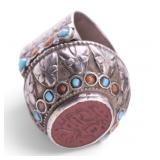 Early 20th C. Bedouin Agate Silver Ring