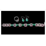 Sterling Silver and Malachite Taxco Mexican Set