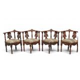 4 Carved Ornate Wooden Corner Chairs