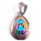 Native American Pendant Inlaid Stones in Sterling