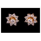 14K Yellow Gold Natural Diamond Cluster Earrings