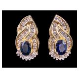 14K Yellow Gold Earrings with Sapphire & Diamonds