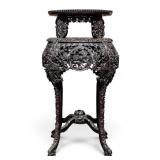 Chinese Carved Dragon Stand Marble Top MOP Inlay