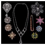 Sarah Coventry Necklace and Rhinestone Brooches