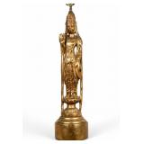 Guanyin Gold Tone Figural Ceramic Lamp