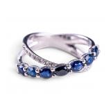 14k White Gold Sapphire & Natural Diamond Ring