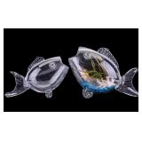 Vintage Art Glass Fish Bowl Vase Pair, 1 Decorated