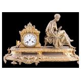 19th C French Gilt Bronze Figural Mantle Clock