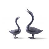 Two Chinese Bronze Duck Figurines