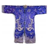 Mid-Century Chinese Blue Satin Dragon Robe