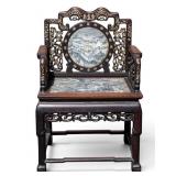 Antique Chinese Mother-Of-Pearl & Marble Chair