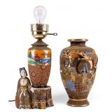 Vintage Japanese Satsuma Dragon Vase & Geisha Lamp