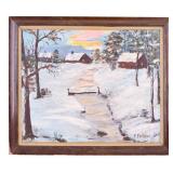 F. Bryant Signed Winter Landscape Oil on Board
