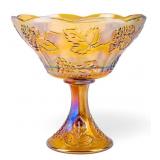 Vintage Amber Carnival Glass Grape Pattern Compote