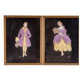 Vintage European Mixed Media Art Courtly Pair