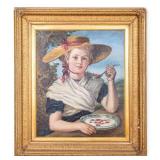 Antique Portrait of a Young Girl, Signed Oil