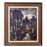 Signed Mid-Century European Cityscape O/c