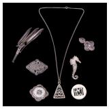 Mixed Vintage Brooches, Pendant, & Necklace