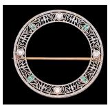 14K Gold Art Deco Filigree Circle Brooch