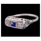 Vintage 18k White Gold Three Stone Art Deco Ring