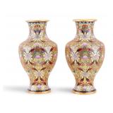 Pair of Chinese Cloisonne Floral Vases