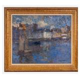 Frank Edwin Scott Signed Harbor Scene O/c