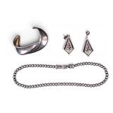 Sterling Silver Cuff, Necklace, and Earrings