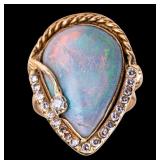 14K Yellow Gold Mid-Century Opal Cocktail Ring