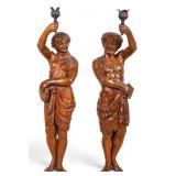 Pair of Carved Wood Figural Candle Holders