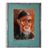 J Poel Pastel Drawing of Asian Elder