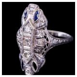 14k White Gold Art Deco Shield Ring