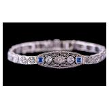 14k White Gold Diamond & Sapphire Antique Bracelet