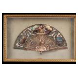 Antique Hand-Painted Folding Fan in Shadow Box