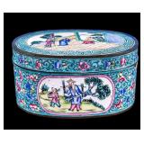 Antique Chinese Canton Enamel Oval Covered Box
