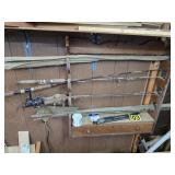 vintage fishing rod lot and  rack and contents