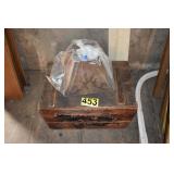 antique baker crate and light shade