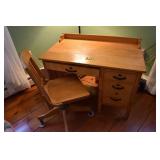 antique solid oak teachers desk with oringal chair