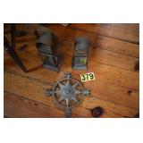 metal candle lanterns and brass sun dial
