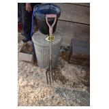 feed can buckets and fork and fire extingusher