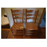 antique ladder back woven mesh side chairs