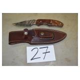 P&C CUSTOM MADE DAMASCUS KNIFE AND SHEATH KNIFE