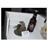 BRASS FISH AND BOTTLE
